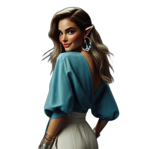 dress, jewelry, staff, face transparent PNG cut-out