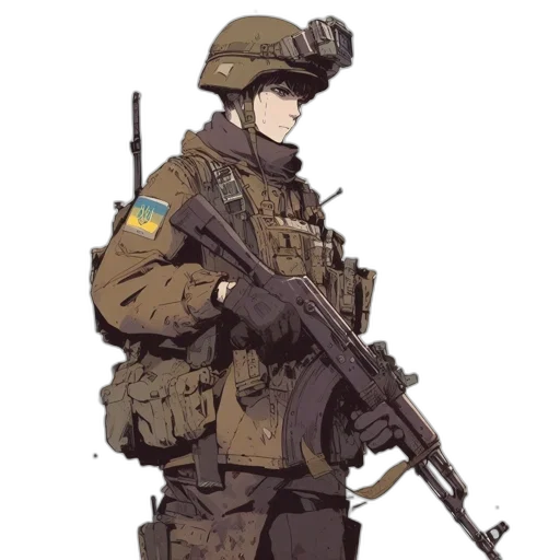 weapon, staff, jacket, face transparent PNG cut-out
