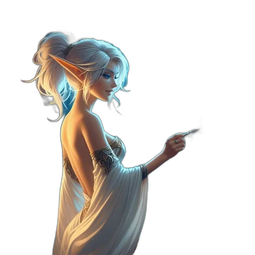 dress, staff, dragon, hair transparent PNG cut-out