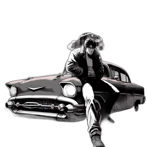 car, jacket, comic book art, photorealistic transparent PNG cut-out
