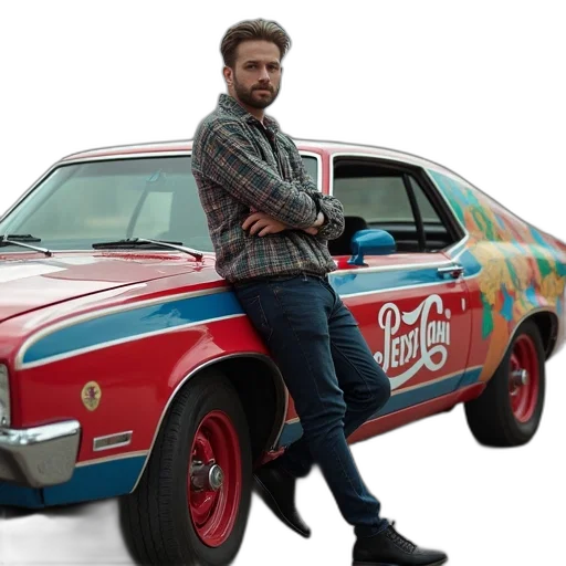 car, concept art, man, leaning transparent PNG cut-out