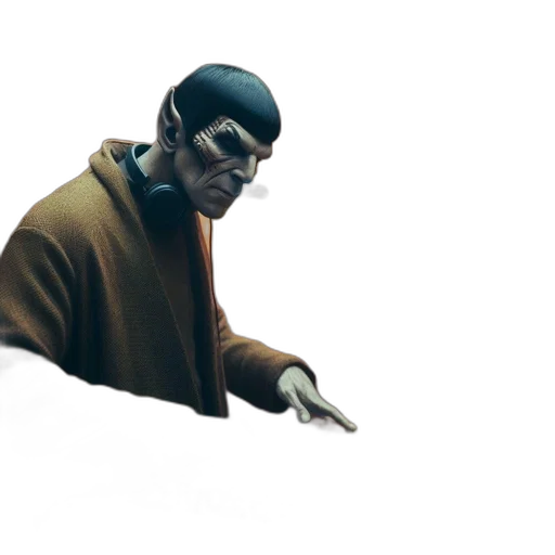 jacket, staff, face, creature transparent PNG cut-out