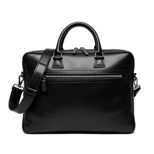 black, leather, briefcase, shiny transparent PNG cut-out