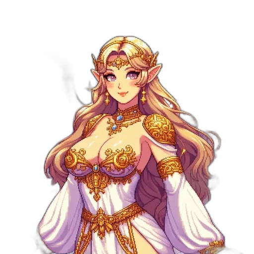 dress, crown, staff, fantasy art transparent PNG cut-out