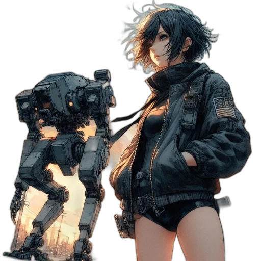 jacket, robot, weapon, cyberpunk transparent PNG cut-out