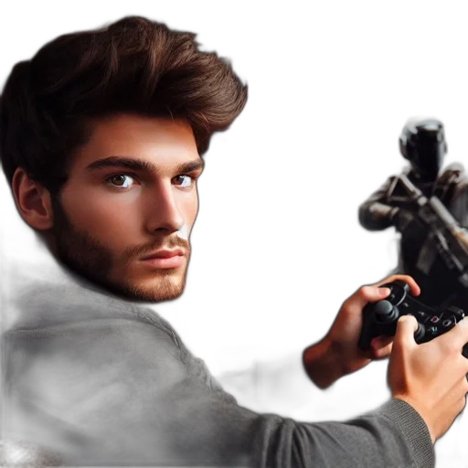 weapon, hair, face, jacket transparent PNG cut-out