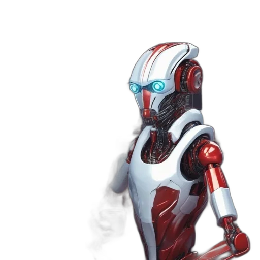 robot, staff, concept art, 3d render transparent PNG cut-out