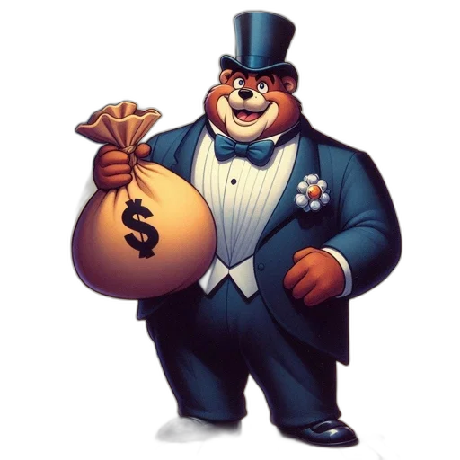 concept art, cartoon, formally-attired, bear transparent PNG cut-out