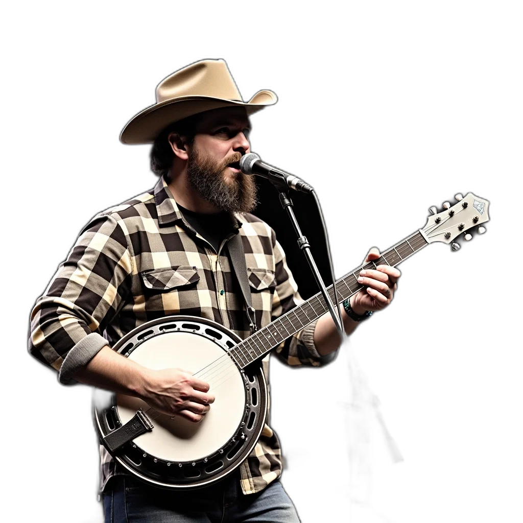 man, beard, playing, banjo transparent PNG cut-out
