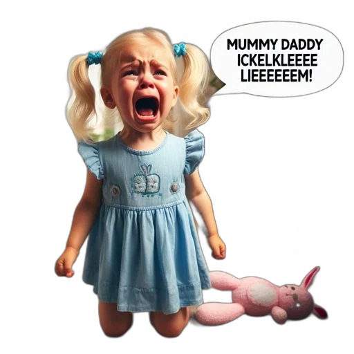 distressed, toddler, kneels, screaming transparent PNG cut-out