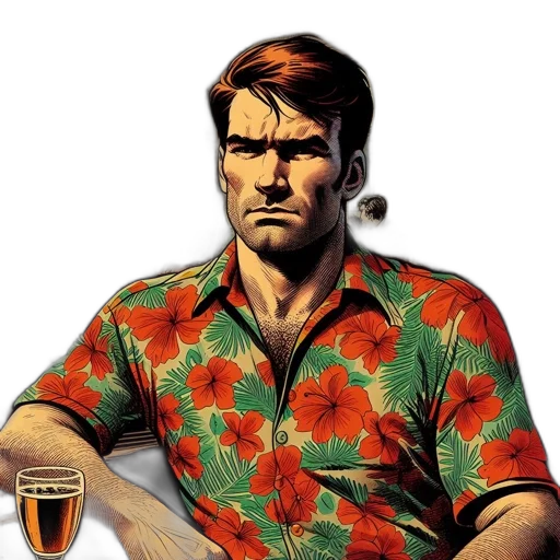 jacket, face, comic book art, pixel art transparent PNG cut-out