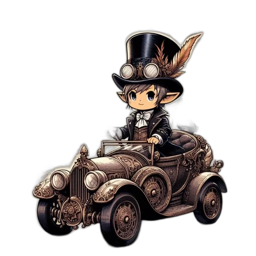 car, hat, staff, fantasy art transparent PNG cut-out