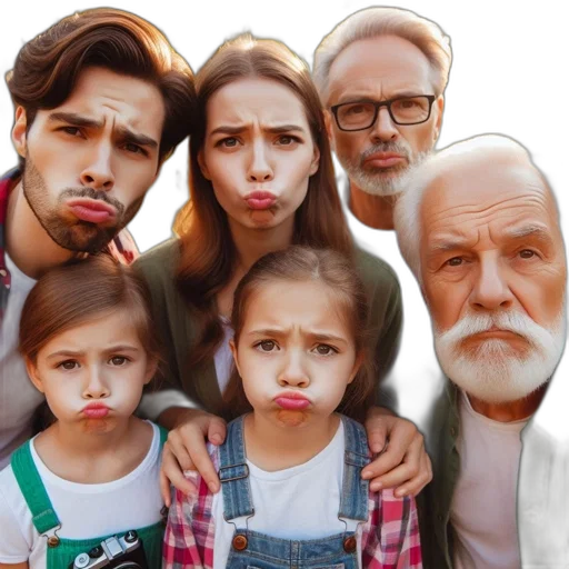 photorealistic, family, six, consisting transparent PNG cut-out