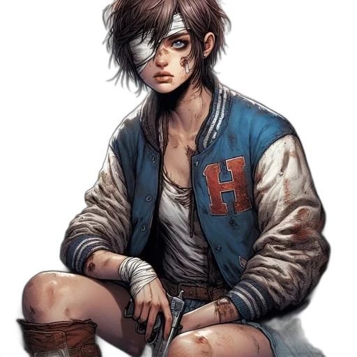 jacket, face, weapon, comic book art transparent PNG cut-out