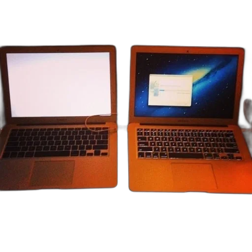 3d render, two, laptops, sit transparent PNG cut-out