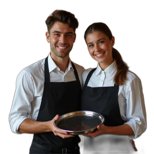 staff, food, hat, jacket transparent PNG cut-out