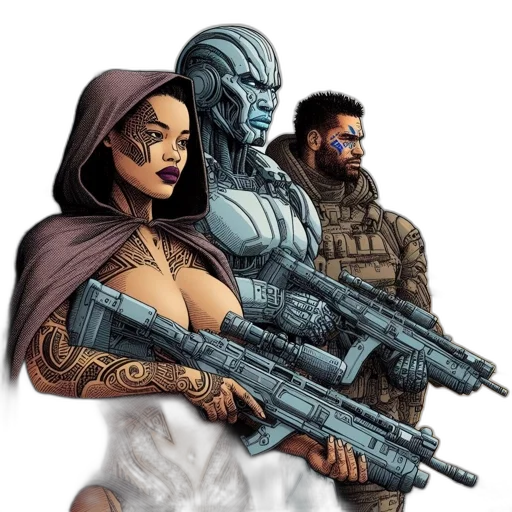 comic book art, concept art, cyberpunk, fantasy art transparent PNG cut-out