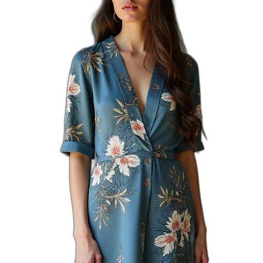 dress, jacket, blue, floral transparent PNG cut-out