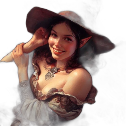 hat, dress, face, jewelry transparent PNG cut-out