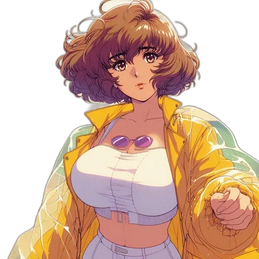 jacket, dress, hair, vaporwave transparent PNG cut-out