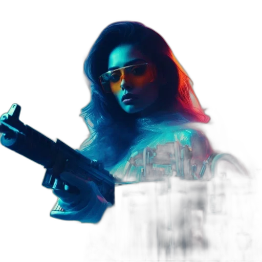 weapon, concept art, cyberpunk, 3d render transparent PNG cut-out