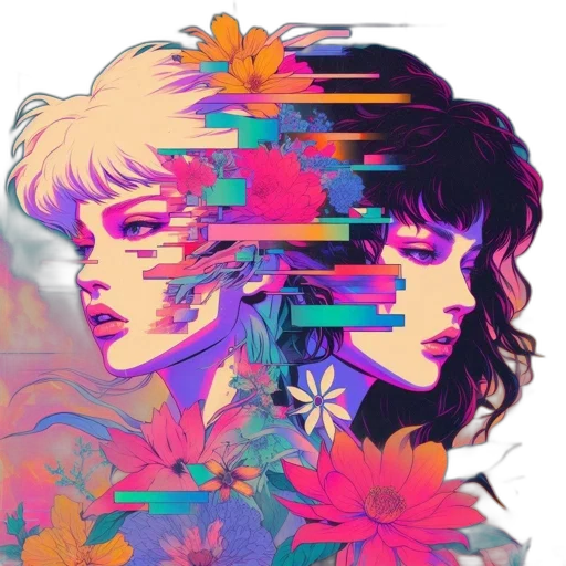 flower, face, vaporwave, cyberpunk transparent PNG cut-out