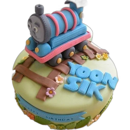 3d render, birthday, cake, train transparent PNG cut-out