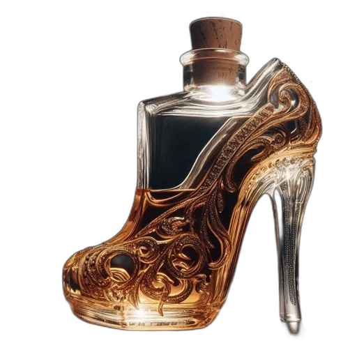 shoes, bottle, photorealistic, decorative transparent PNG cut-out