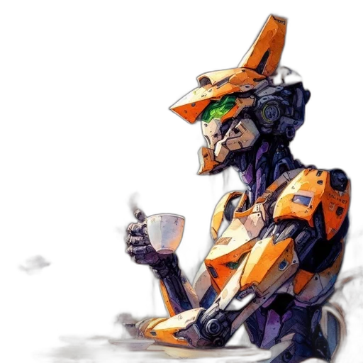 robot, concept art, cyberpunk, watercolor transparent PNG cut-out