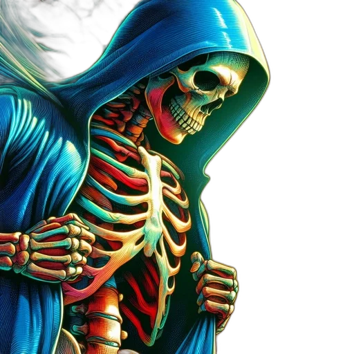 comic book art, concept art, blue, skeletal transparent PNG cut-out