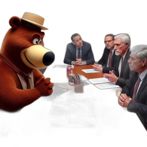 concept art, animated, bear, suit transparent PNG cut-out