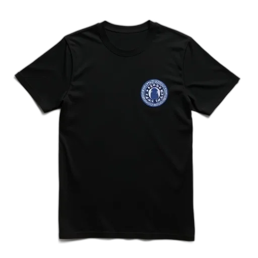 black, t-shirt, small, circular transparent PNG cut-out