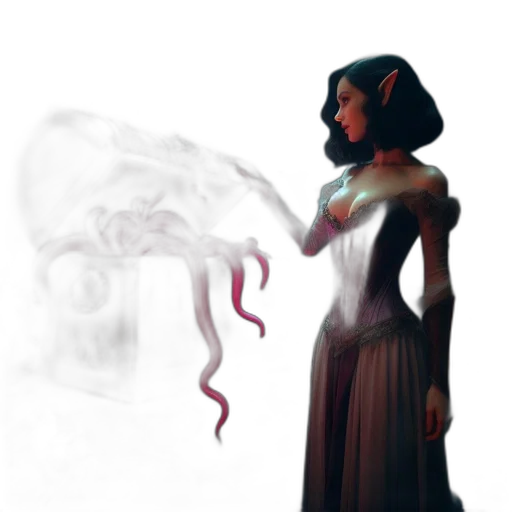 dress, creature, mask, staff transparent PNG cut-out
