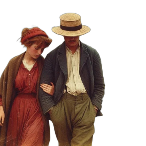 hat, dress, oil painting, photorealistic transparent PNG cut-out