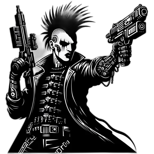 weapon, jacket, cyberpunk, comic book art transparent PNG cut-out