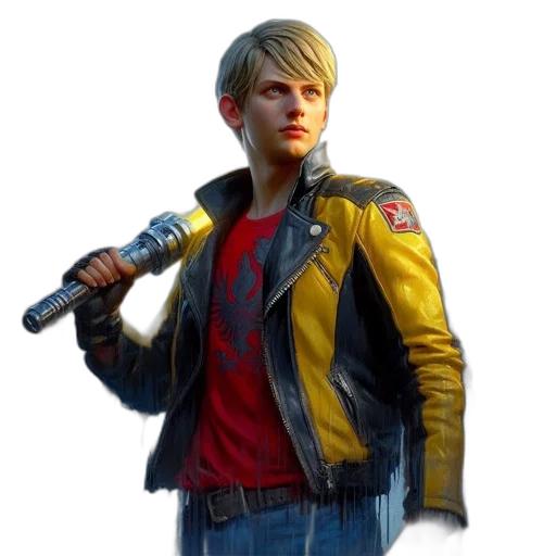 jacket, weapon, staff, face transparent PNG cut-out