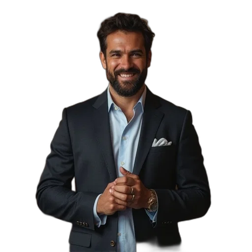 jacket, staff, face, photorealistic transparent PNG cut-out