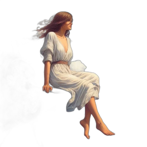dress, hair, creature, staff transparent PNG cut-out