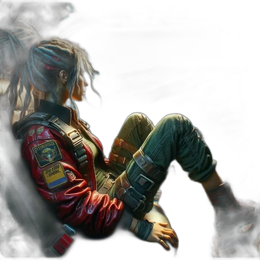 jacket, dragon, mask, weapon transparent PNG cut-out