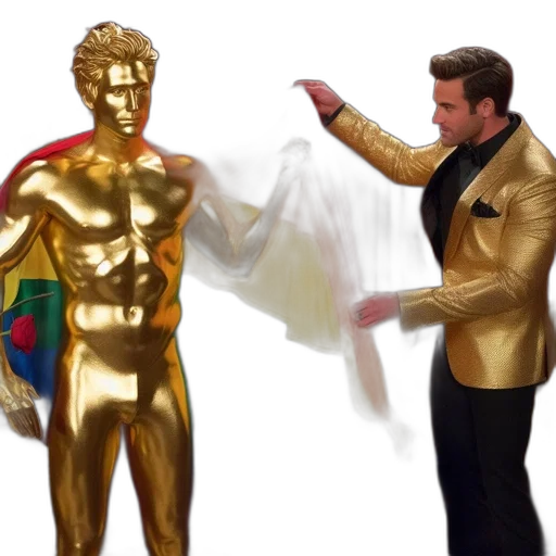 golden, man, suit, holds transparent PNG cut-out