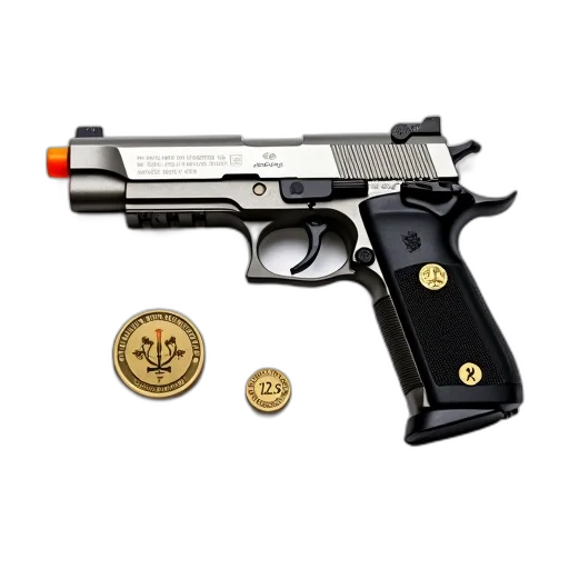 weapon, 3d render, silver, black transparent PNG cut-out