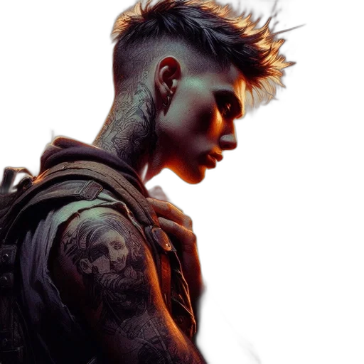 hair, cyberpunk, photorealistic, concept art transparent PNG cut-out