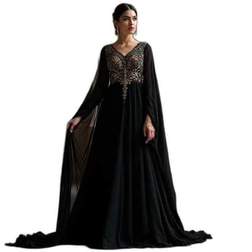 dress, dark, black, embroidered transparent PNG cut-out