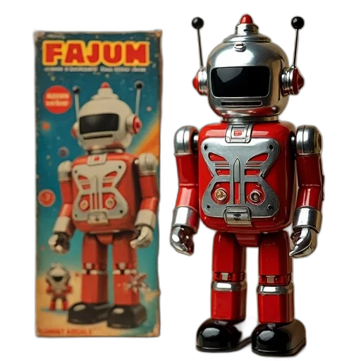 robot, concept art, outer space, vintage-style transparent PNG cut-out