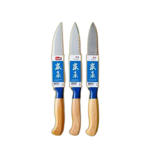 set, three, wooden-handled, knives transparent PNG cut-out