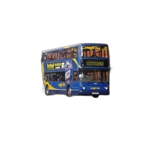 3d render, blue, double-decker, bus transparent PNG cut-out