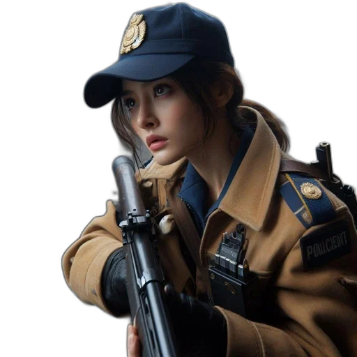weapon, jacket, staff, photorealistic transparent PNG cut-out
