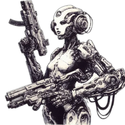 robot, weapon, cyberpunk, concept art transparent PNG cut-out