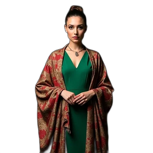 dress, jewelry, earth tones, green transparent PNG cut-out