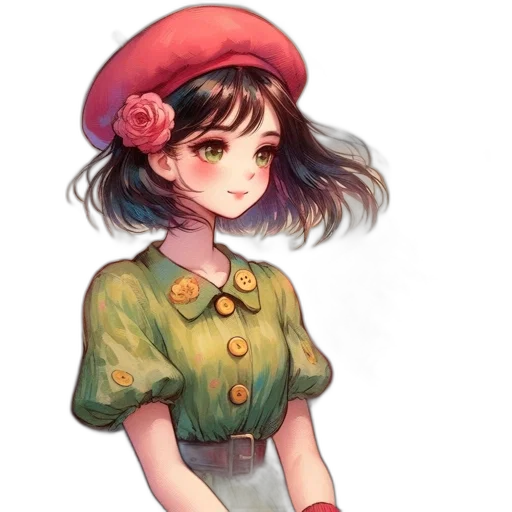 hat, dress, staff, flower transparent PNG cut-out